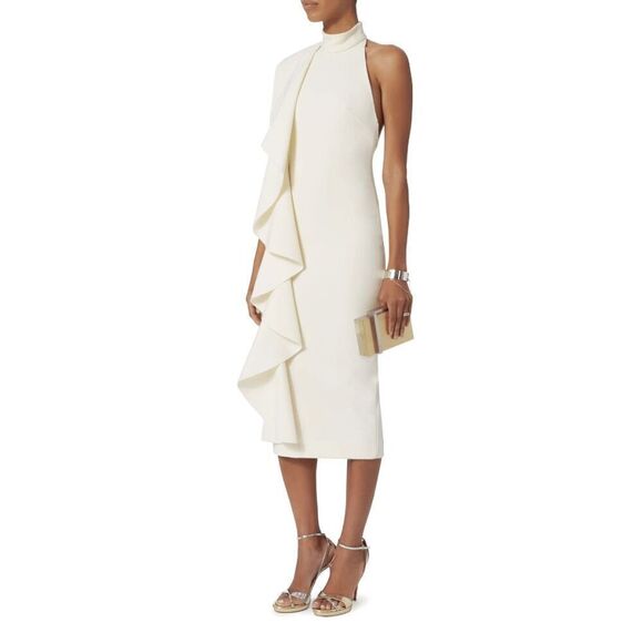 Solace London Amelle High Neck Asymmetric Ruffled Drape Across Sleeveless White - Picture 3 of 9
